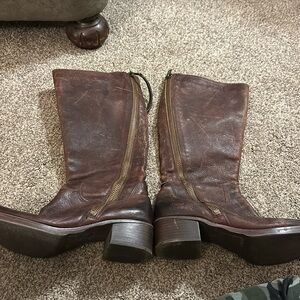 Brown weathered heeled boots